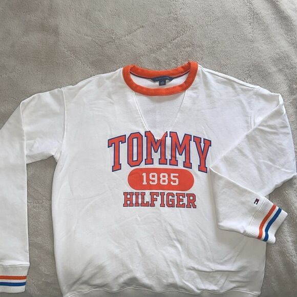 Tommy Hilfiger Y2K Retro Orange & White Snap Sweatshirt Women’s XS - Picture 2 of 5